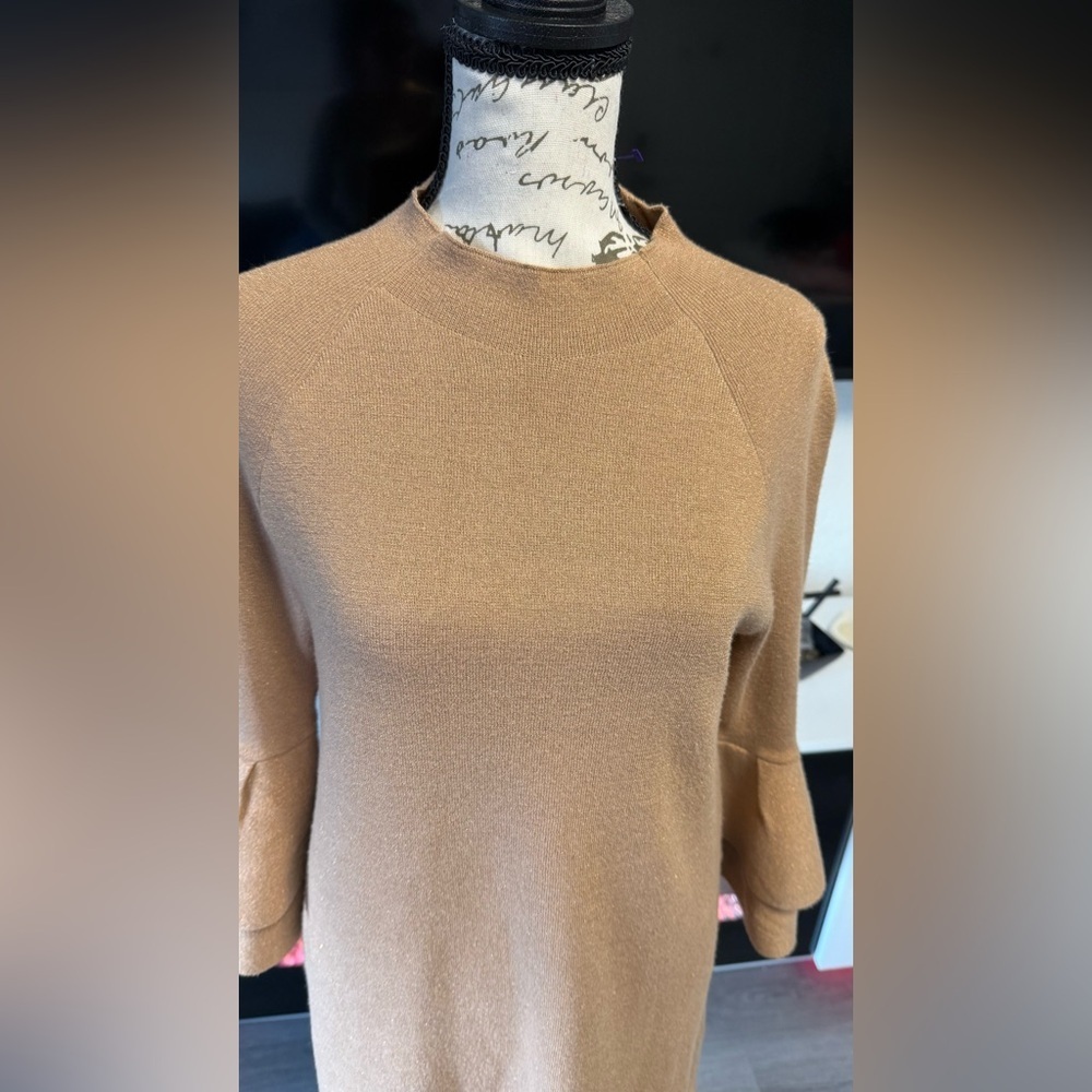 Anthropologie Claudette Ruffled Sleeve Mini
Sweater Dress Camel Brown sz M - Picture 8 of 16